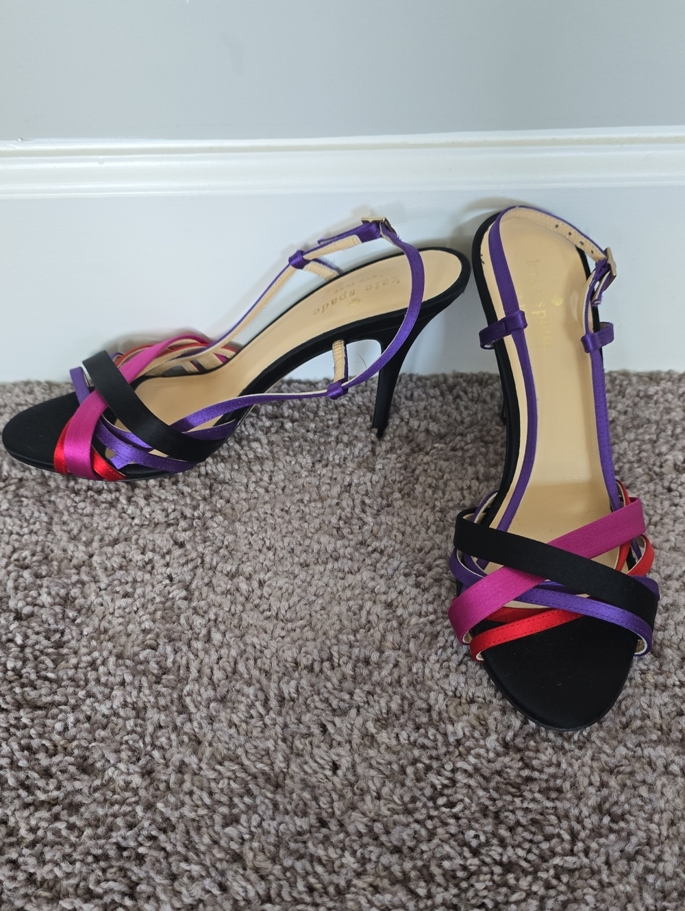 Kate Spade black/purple strappy satin slingback heels-7.5